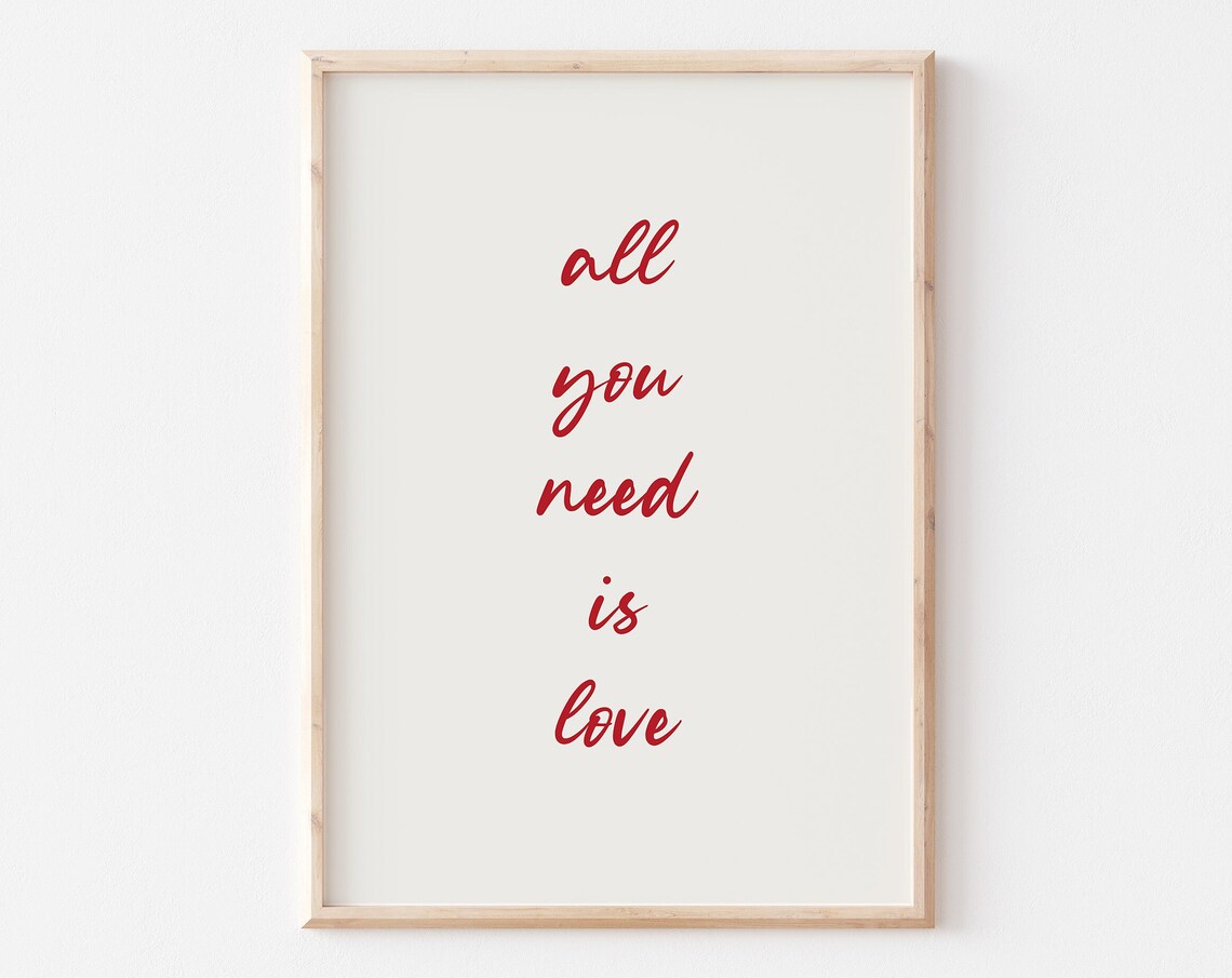 All You Need Is Love Minimal Red Script Typography Love Poster