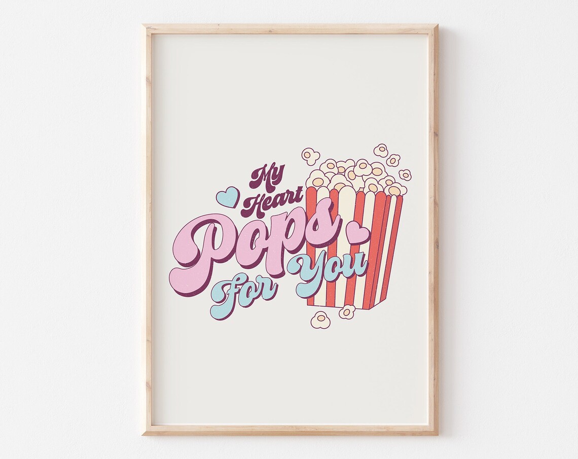 My Heart Pops For You Retro Popcorn Valentine's Day Wall Art