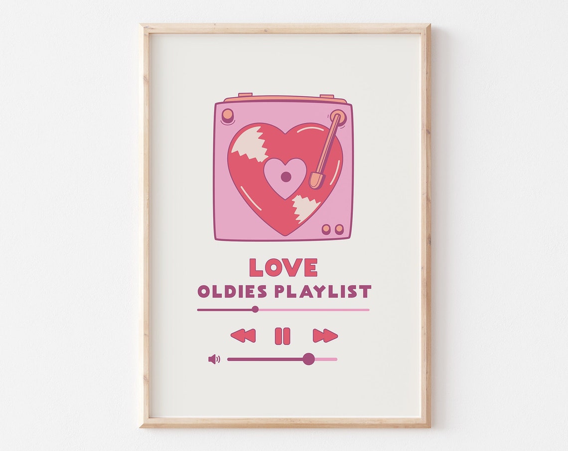 Love Oldies Playlist Pink Record Player Heart Retro Valentine Poster