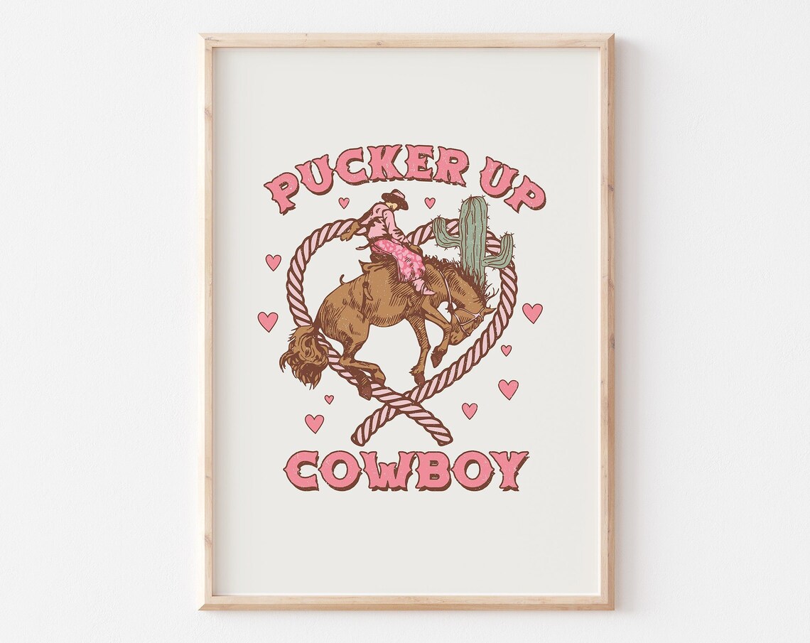 Pucker Up Cowboy Trendy Valentines Day Art Western Valentine Png Retro Valentines Sublimation Howdy Valentines Cowgirl Print