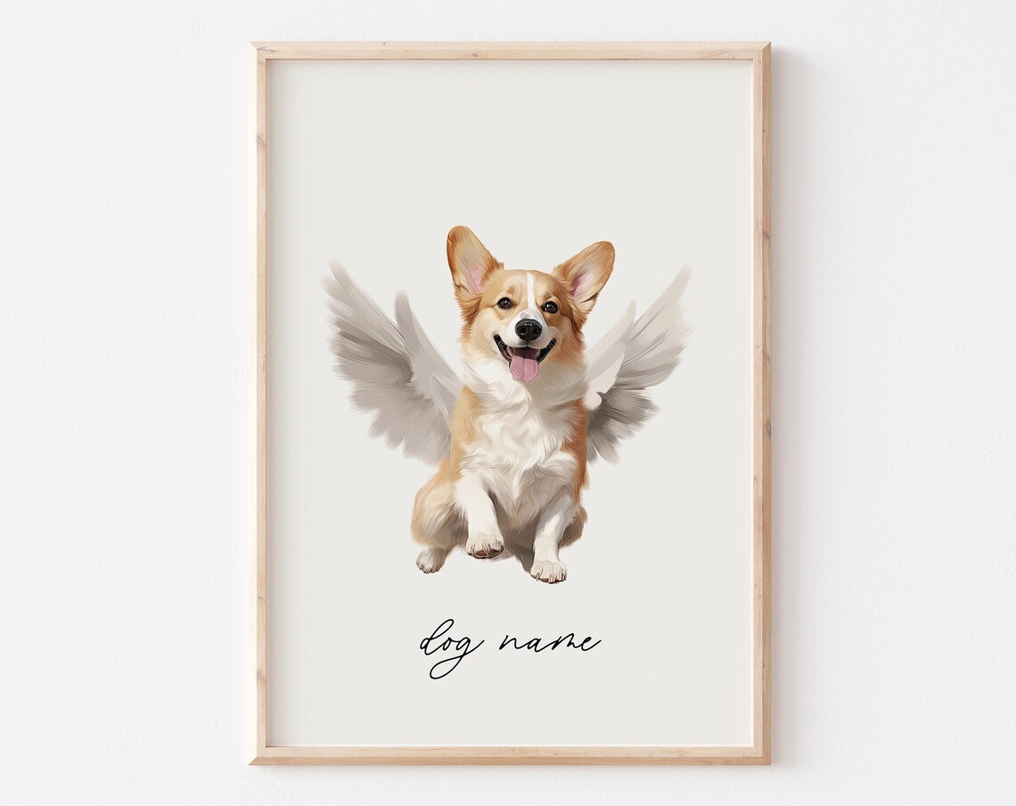 Pembroke Welsh Corgi Angel Wings Custom Pet Memorial Portrait Poster