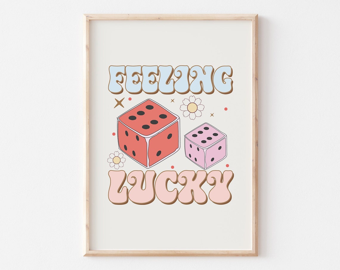 Feeling Lucky Retro Pink And Red Dice Groovy Lucky Quote Poster