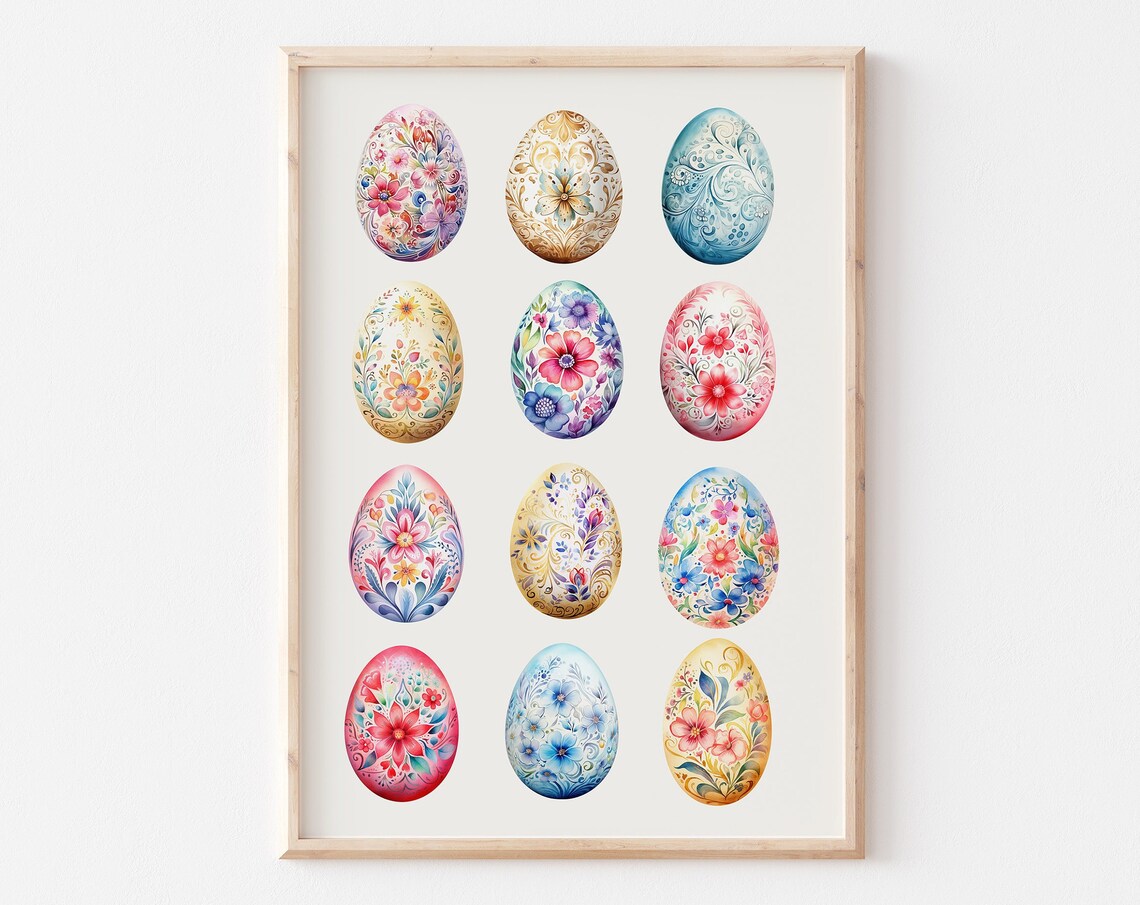 Easter Eggs Print, Scandinavian Folk Easter Decor