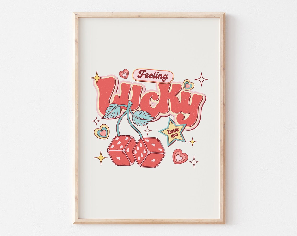 Feeling Lucky Cherry Dice Retro Red Lucky Valentine Quote Poster