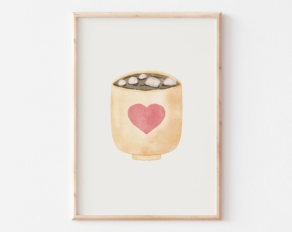 Cozy Cocoa Print Trendy Valentines Day Wall Art Cocoa Watercolor Painting Cute Pastel Minimalist Kitchen Valentines Day Decor