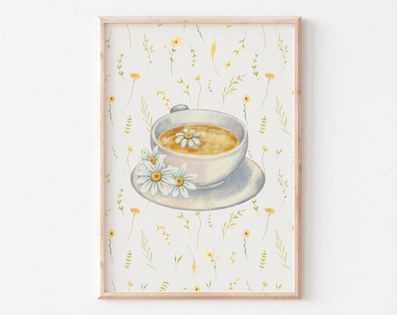 Grandmas Tea Cup Print Antique Tea Cup Wall Art Trendy Apartment Decor Abstract Vintage Painting Cottagecore Decor Wall Art
