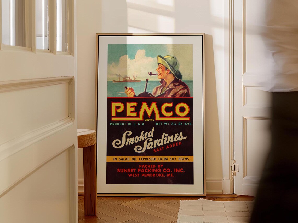 Retro Sardines Kitchen Print, Vintage Fish Poster