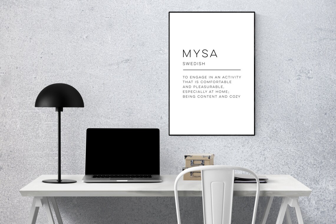 Mysa Swedish Definition Cozy Home Minimalist Quote Poster Black White