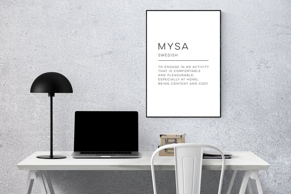 Mysa Swedish Definition Cozy Home Minimalist Quote Poster Black White