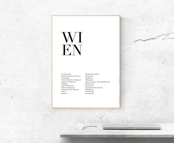 Vienna Wien Austria Minimalist Landmarks Typography Travel Poster