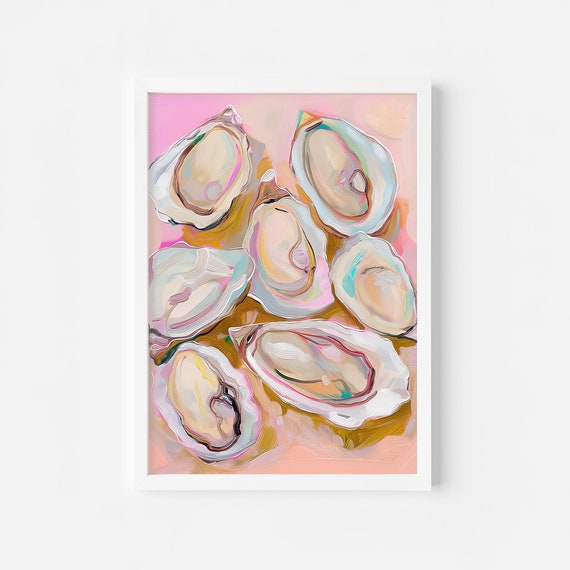 Pastel Pink Oyster Painting Pastel Summer House Wall Art Preppy Coastal Girls Room Coastal Seashell Print Tropical Summer Art