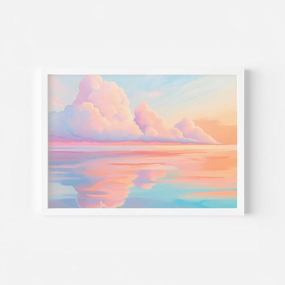 Pastel Cloud Painting Colorful Sky Art Print Girls Room Watercolor Blue Pink Heaven Cloud Sunset Painting