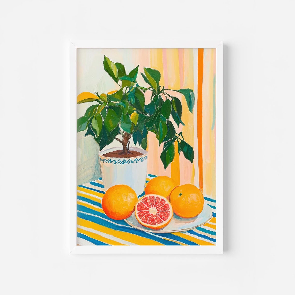 Citrus Tree Plant Orange Fruit Still Life Striped Kitchen Poster