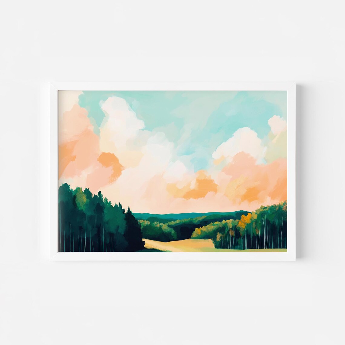 Spring Green Trees Sky Abstract Forest Art Print