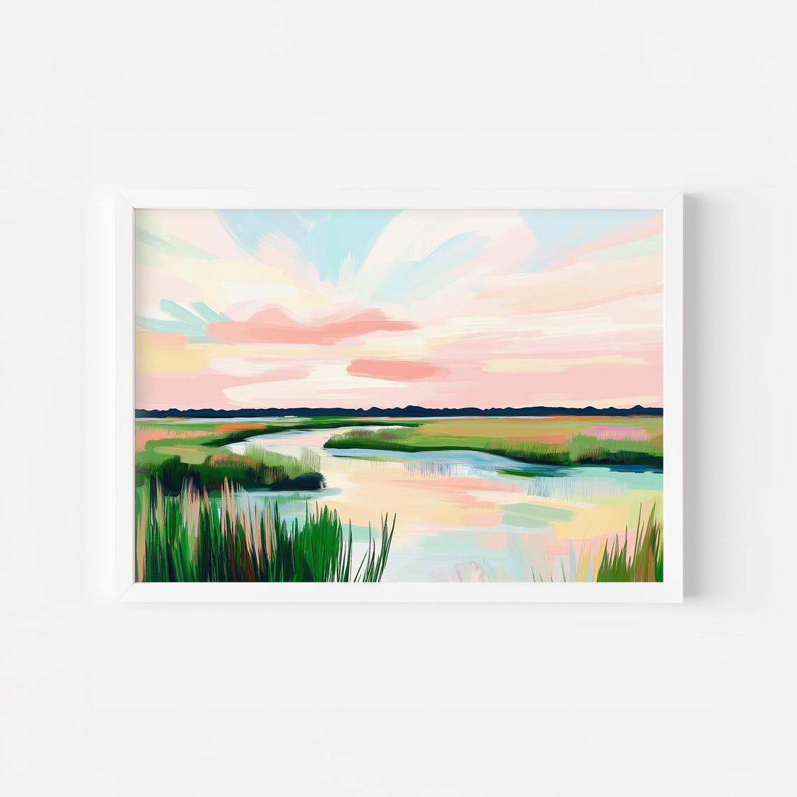 Winding Marsh Creek Beneath Pink And Blue Pastel Sunset Sky Poster