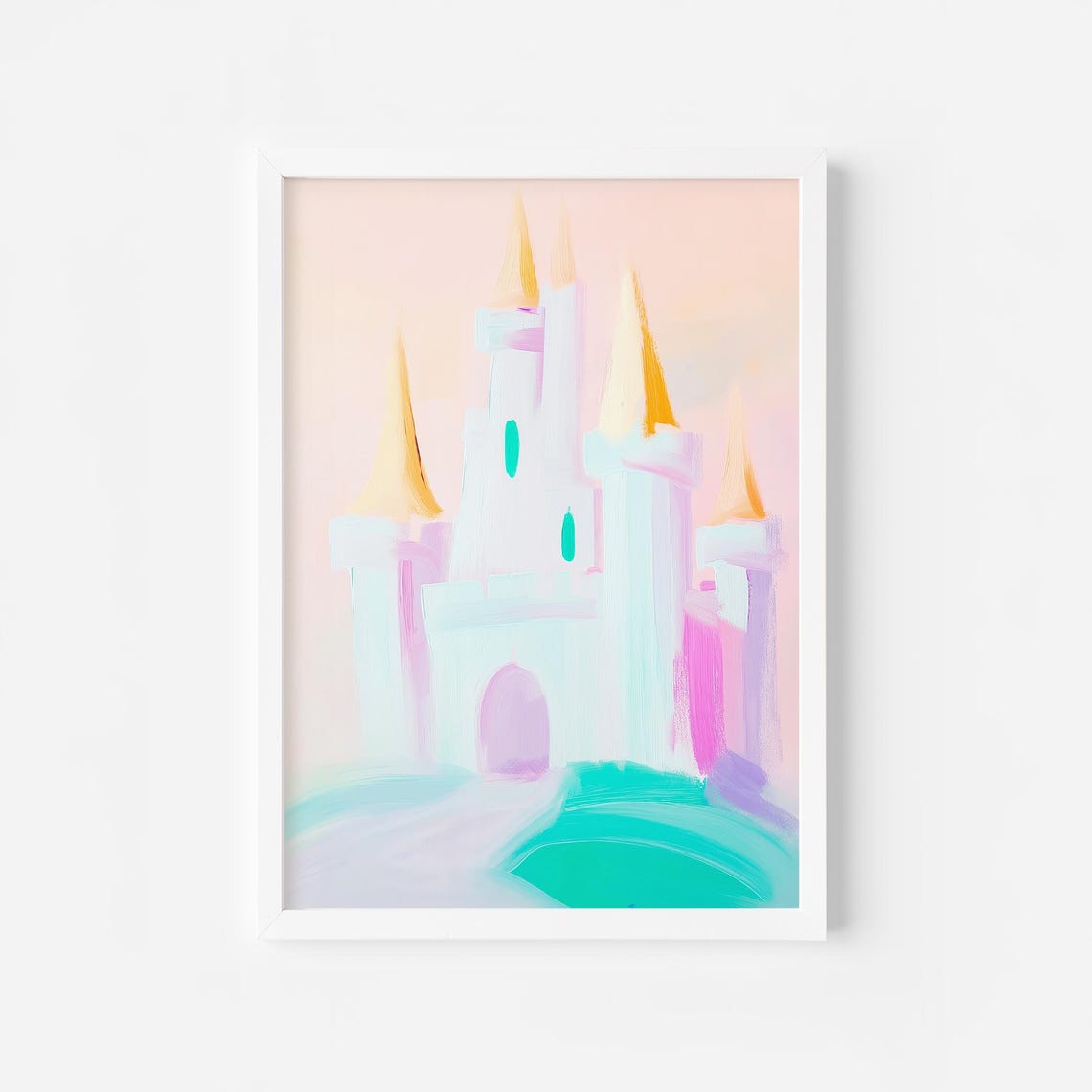 Pastel Princess Castle With Golden Spires Girls Room Decor Poster