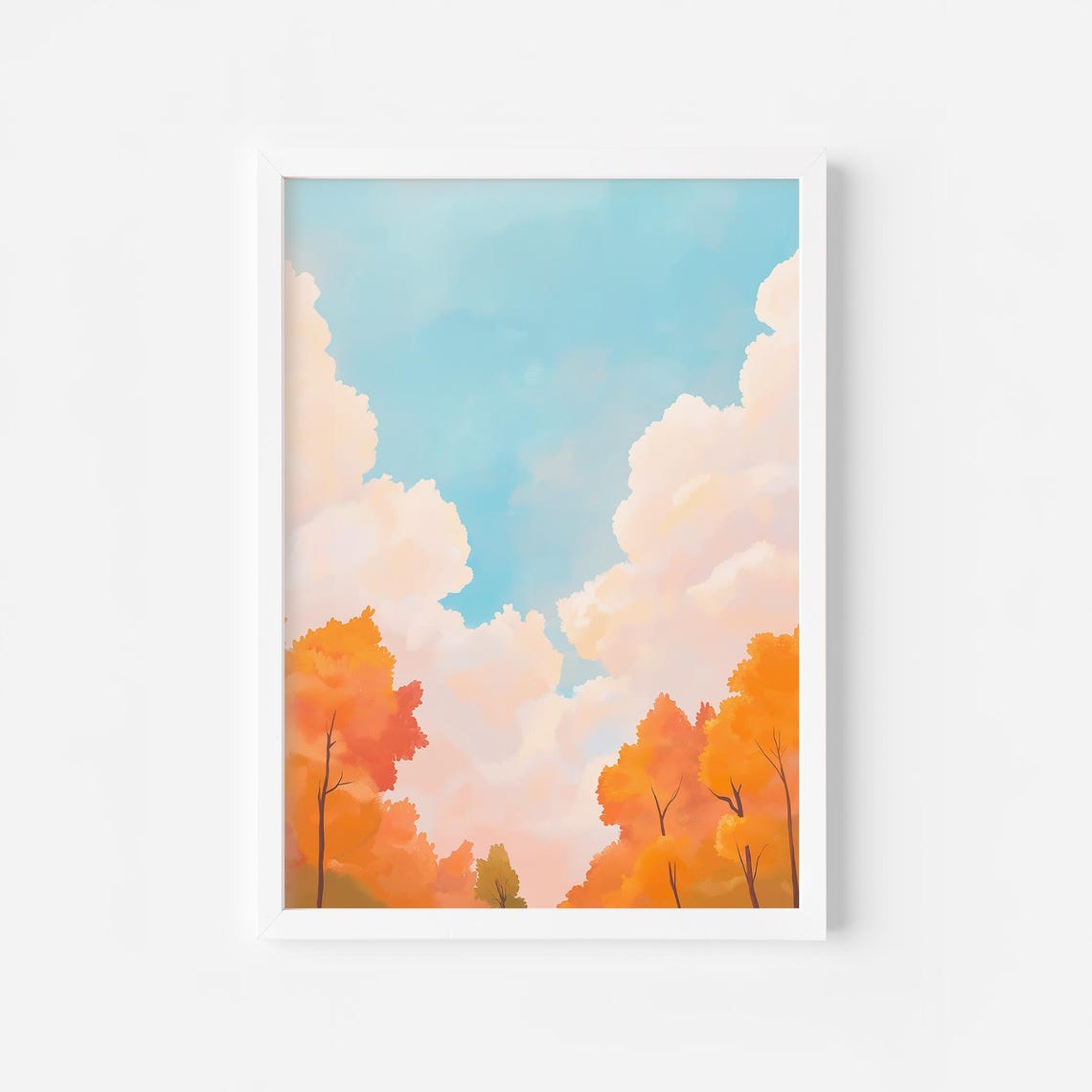 Orange Autumn Trees Under Big Billowing Clouds Fall Sky Poster