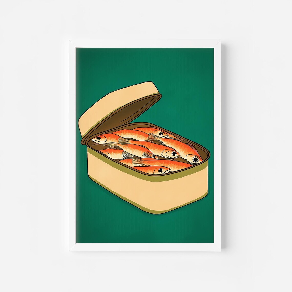 Open Tin of Sardines Retro Kitchen Food Illustration Poster Art