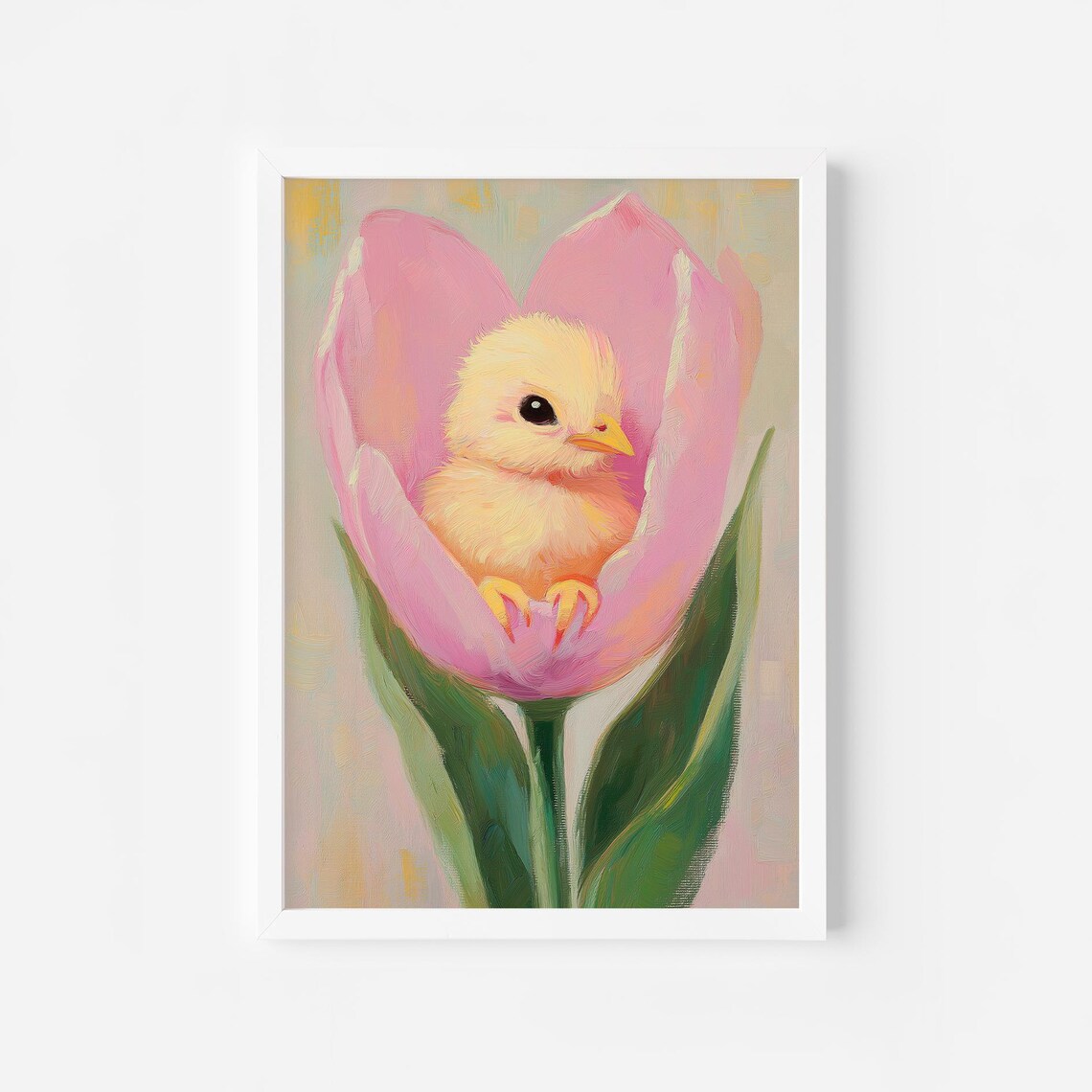 Baby Chick Nestled Inside Pink Tulip Cute Spring Nursery Poster