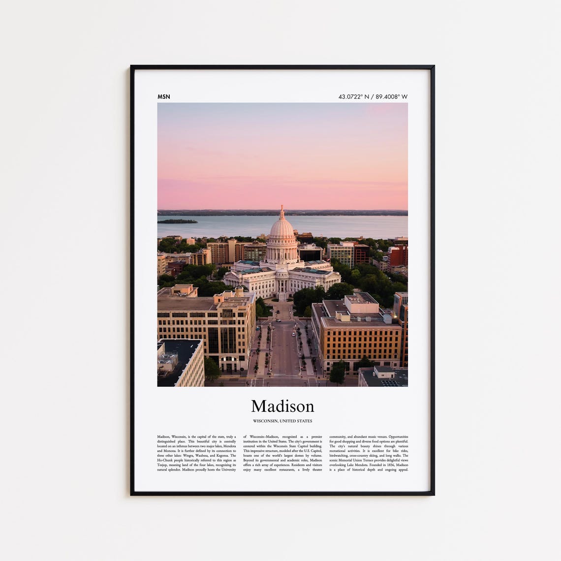 Madison Wisconsin State Capitol Dome Sunset Minimalist Poster