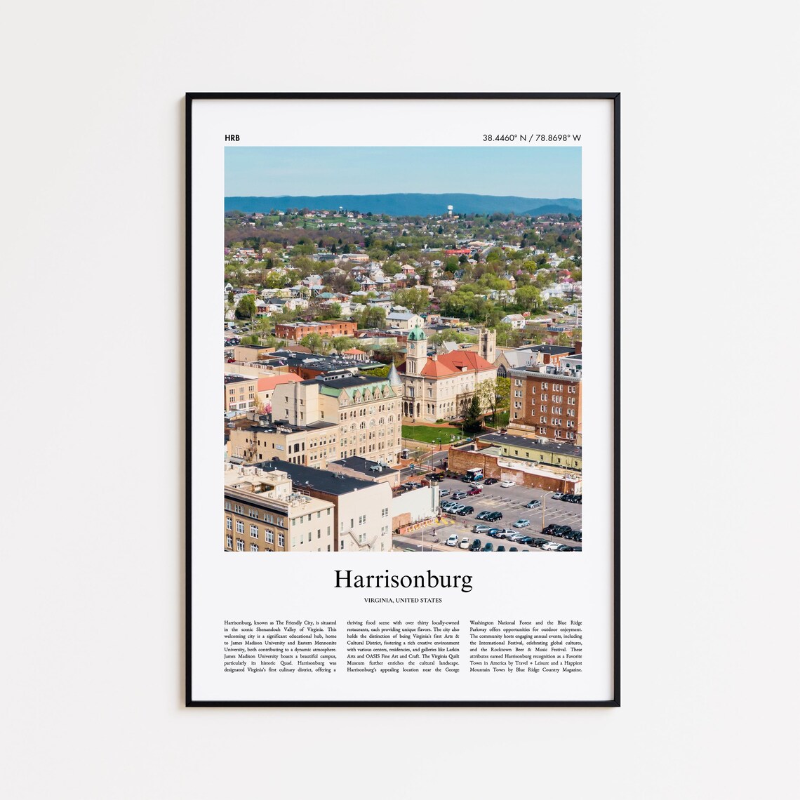 Harrisonburg Virginia Shenandoah Valley Town Photo Travel Poster