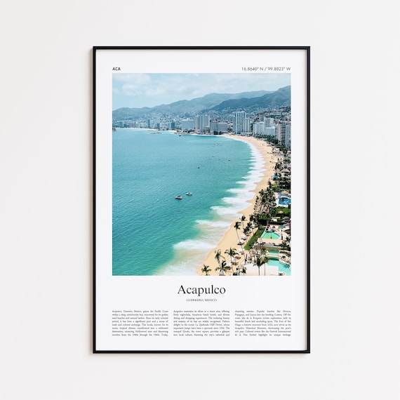 Acapulco Color Print Real Photo Poster Travel Gift Guerrero Mexico Minimal City