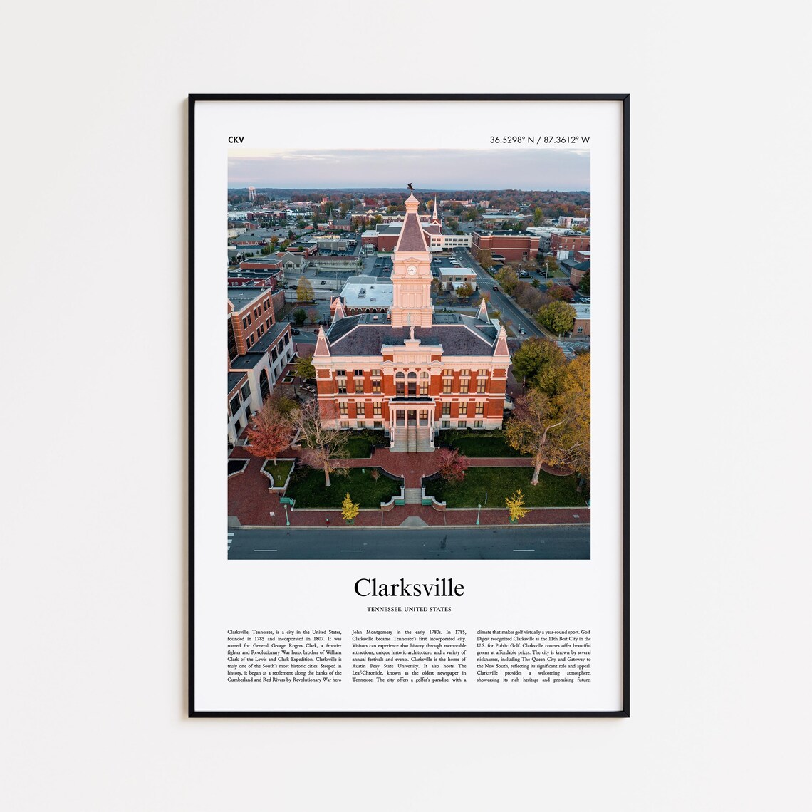 Clarksville Tennessee Historic Downtown Courthouse Aerial Photo Poster