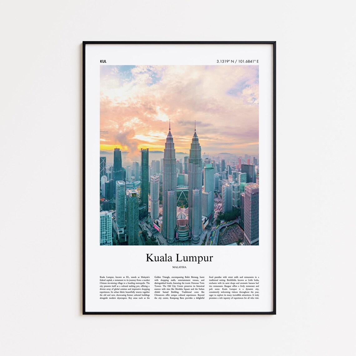 Kuala Lumpur Malaysia Petronas Towers Sunrise Photo Travel Poster