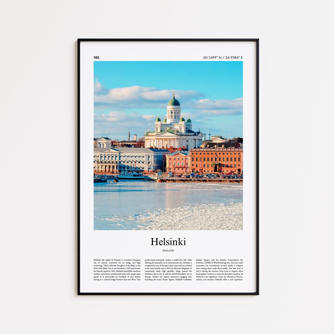 Helsinki Finland Cathedral Harbor Winter Travel Photo Poster
