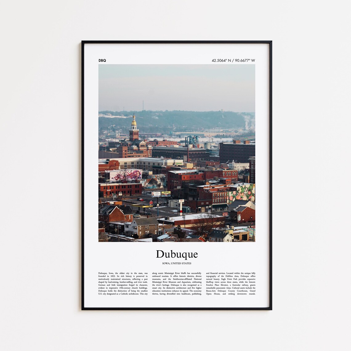 Dubuque Iowa Mississippi River Downtown Historic Photo Poster