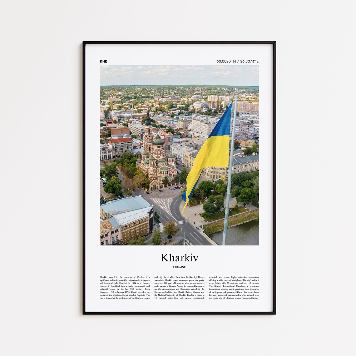 Kharkiv Ukraine Flag Cathedral City Aerial Color Photo Poster
