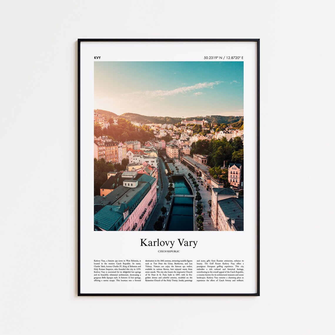 Karlovy Vary Czech Republic Spa Town River Sunset Aerial Travel Poster
