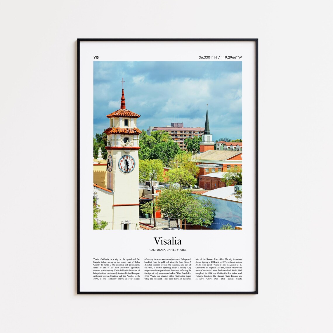 Visalia California Clock Tower Historic Downtown Travel Poster
