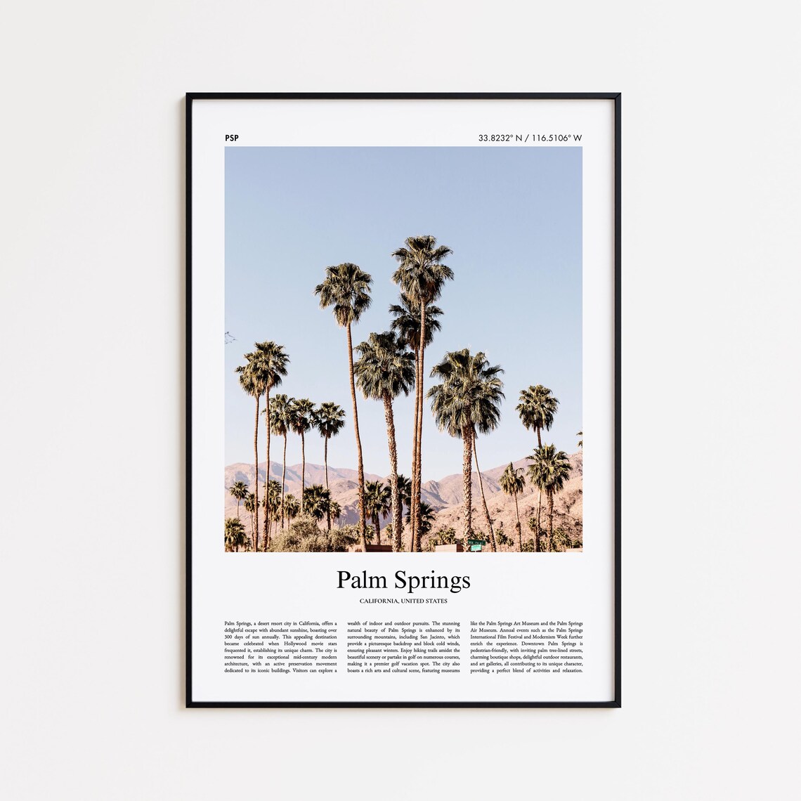 Palm Springs California Desert Palm Trees Mountain Photo Poster