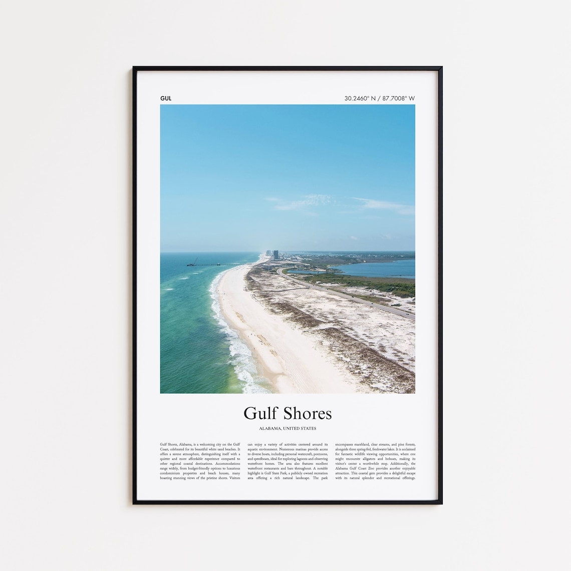 Gulf Shores Alabama White Sand Beach Pier Aerial Photo Travel Poster