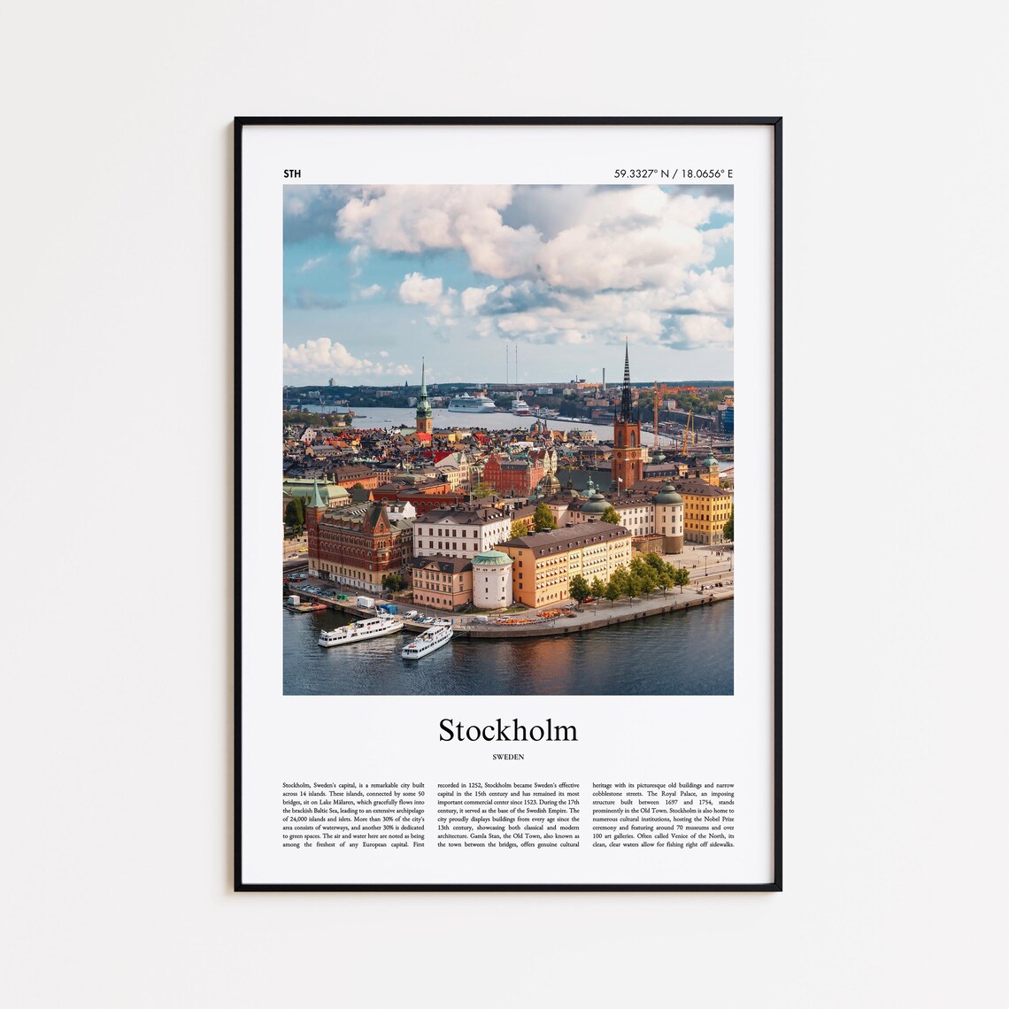 Stockholm Sweden Old Town Waterfront Aerial View Travel Poster