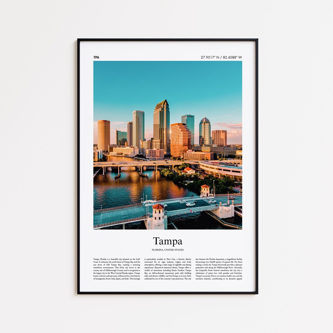 Tampa Florida Golden Hour Skyline Over the River Bridges Poster