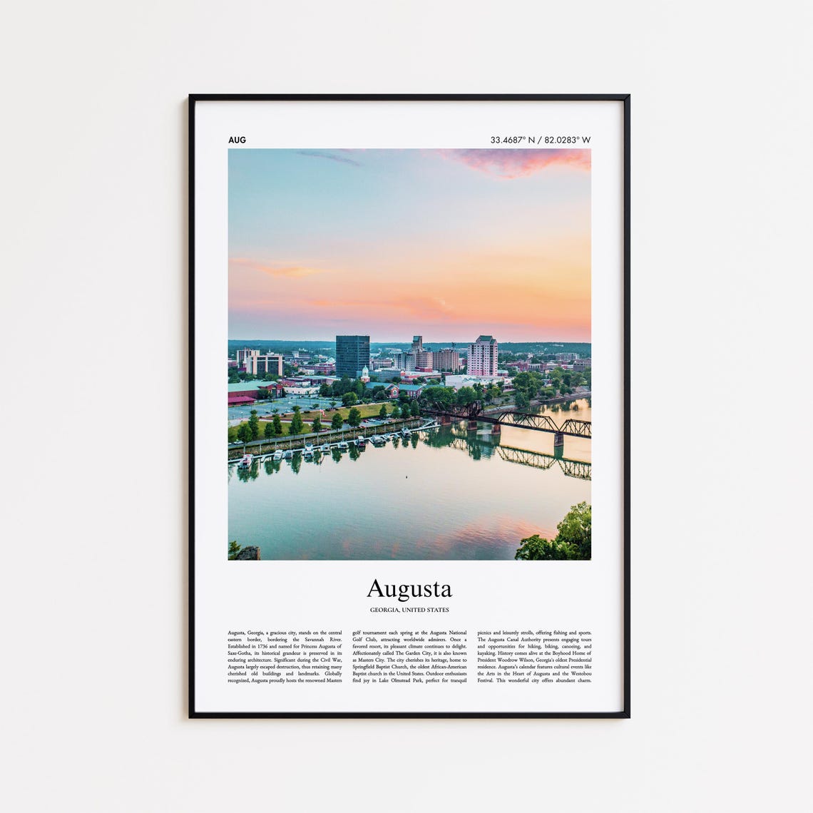 Augusta Georgia Savannah River Skyline Sunset Minimalist Poster