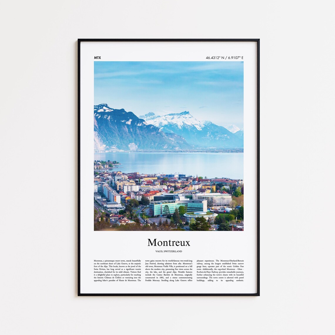 Montreux Switzerland Lake Geneva Alps Scenic Travel Photo Poster