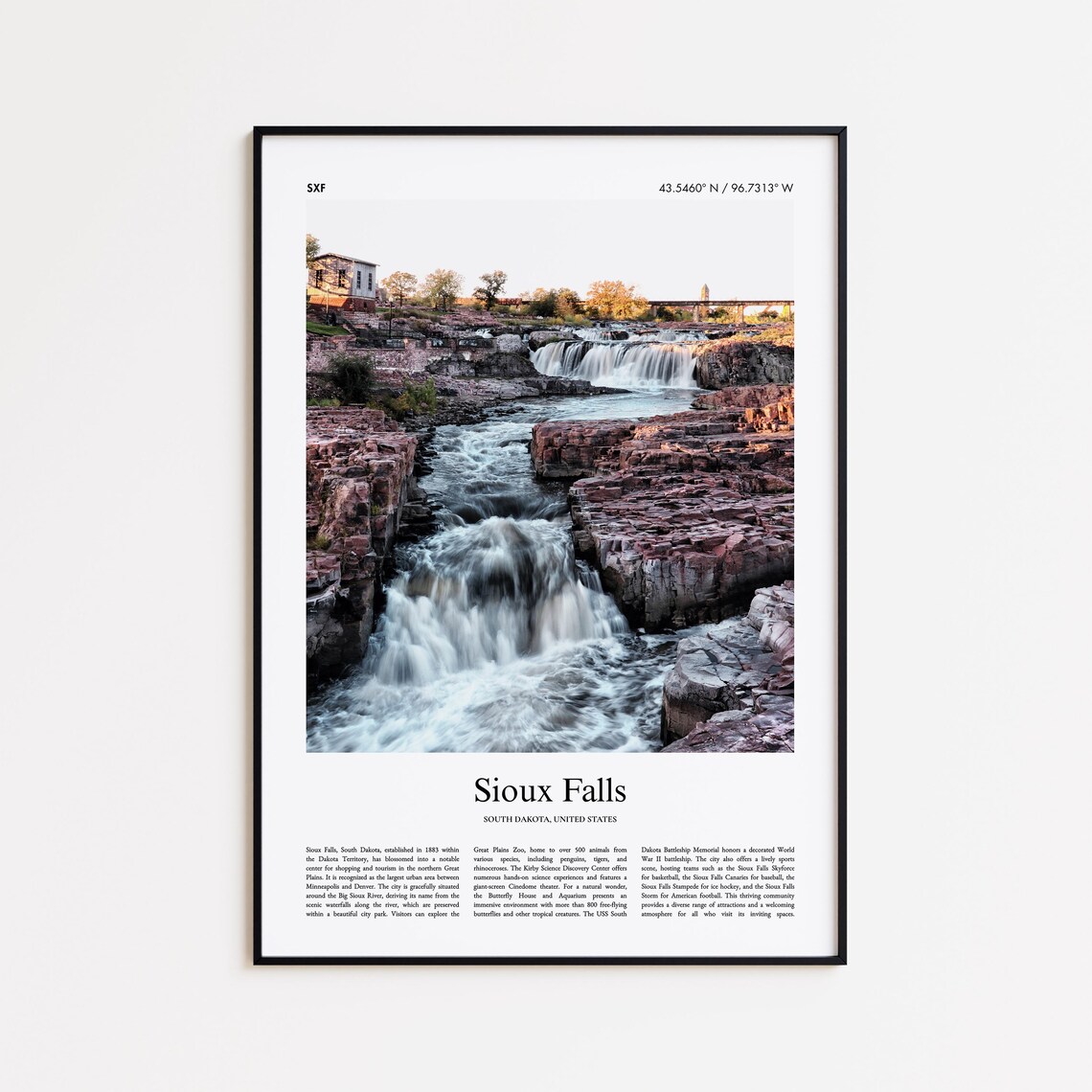 Sioux Falls South Dakota Waterfalls Big Sioux River Nature Poster