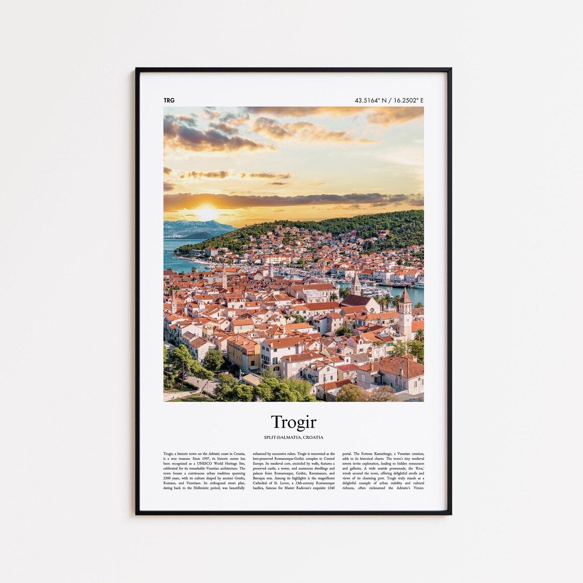Trogir Croatia Old Town Sunset Adriatic Coast Travel Photo Poster