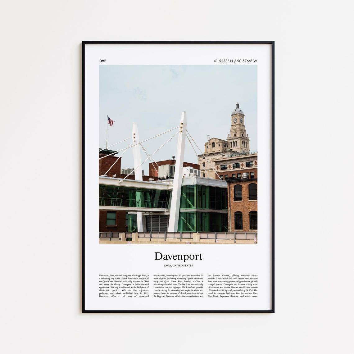 Davenport Color Print Real Photo Poster Travel Gift Iowa United States Usa Minimal City