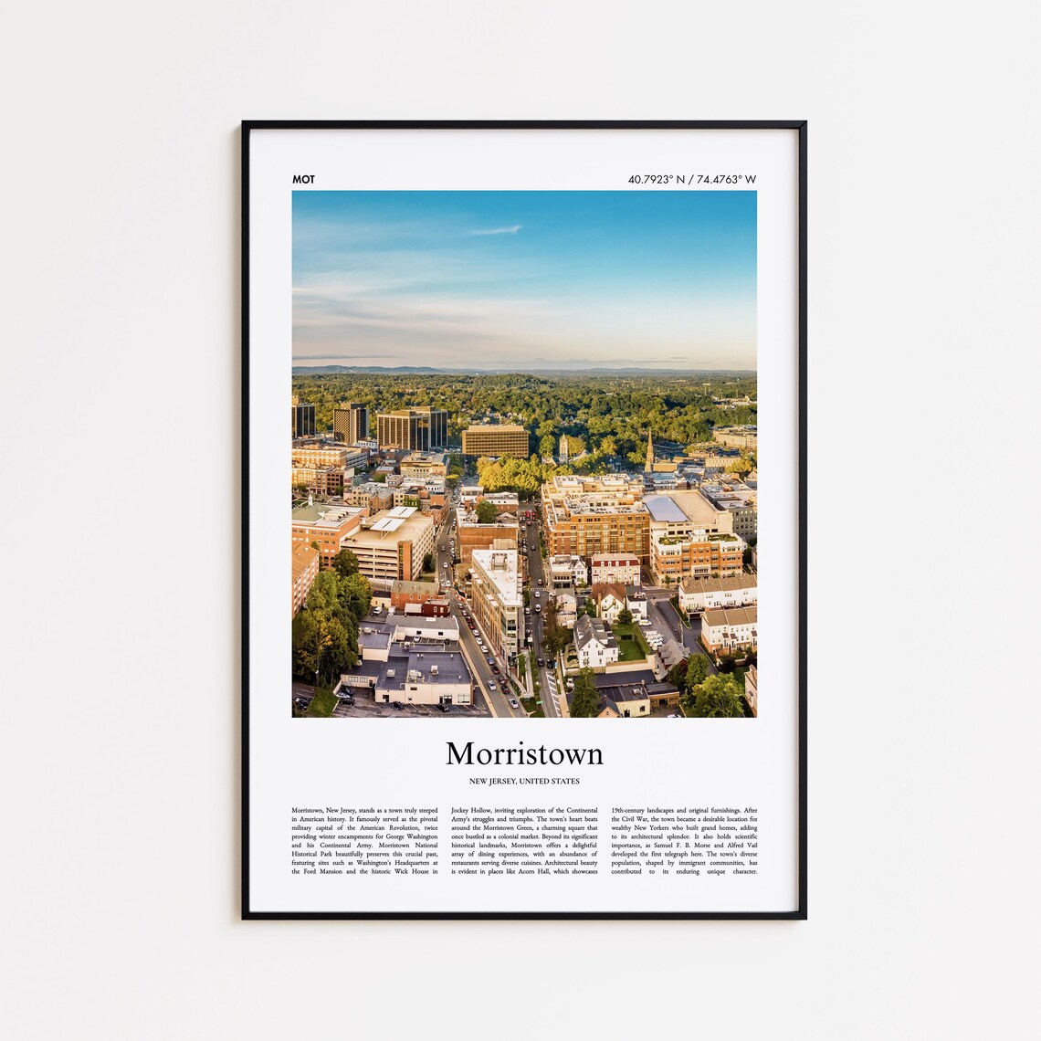Morristown New Jersey Downtown Aerial Historic Town Center Travel Poster