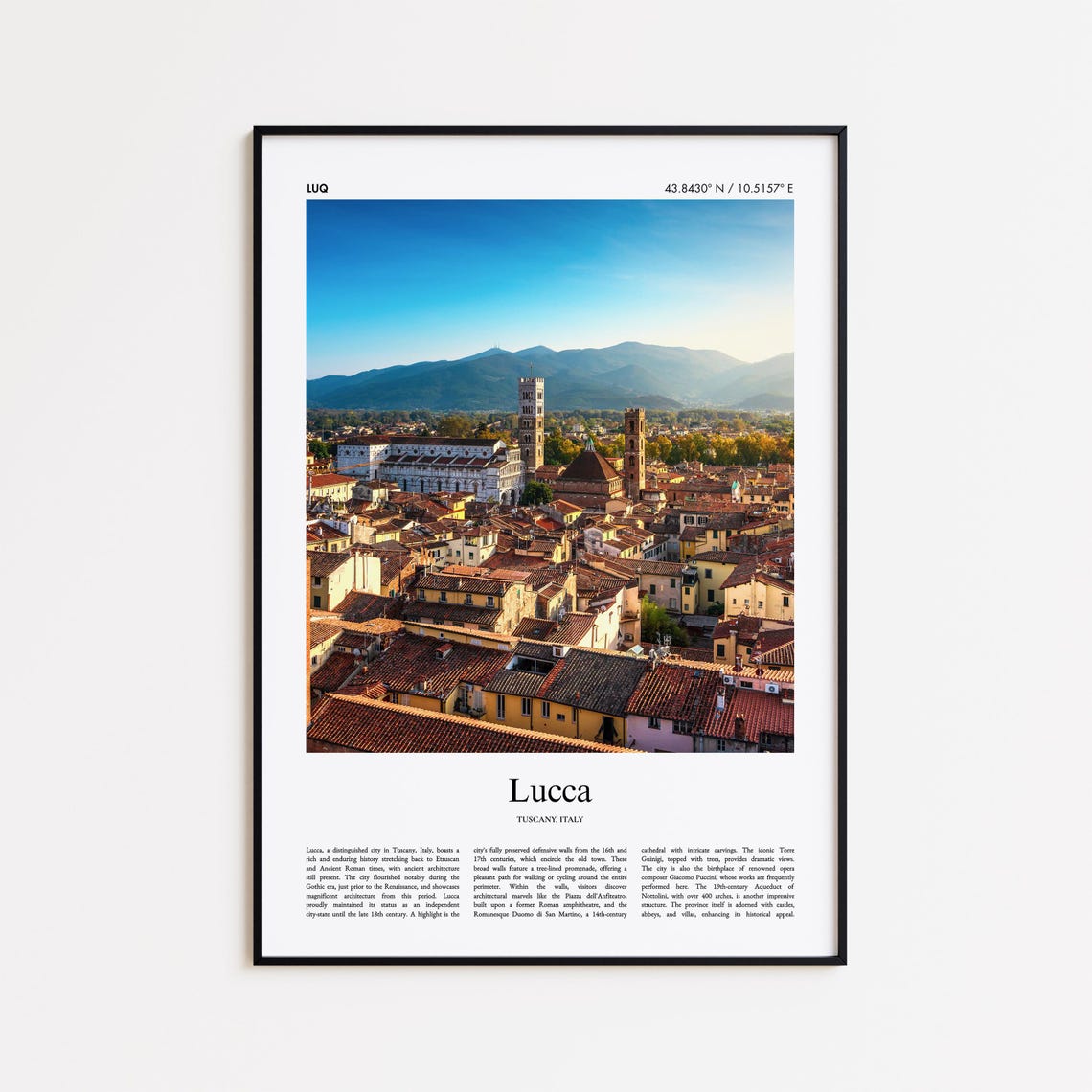 Lucca Tuscany Italy Old Town Rooftop View Photo Travel Poster