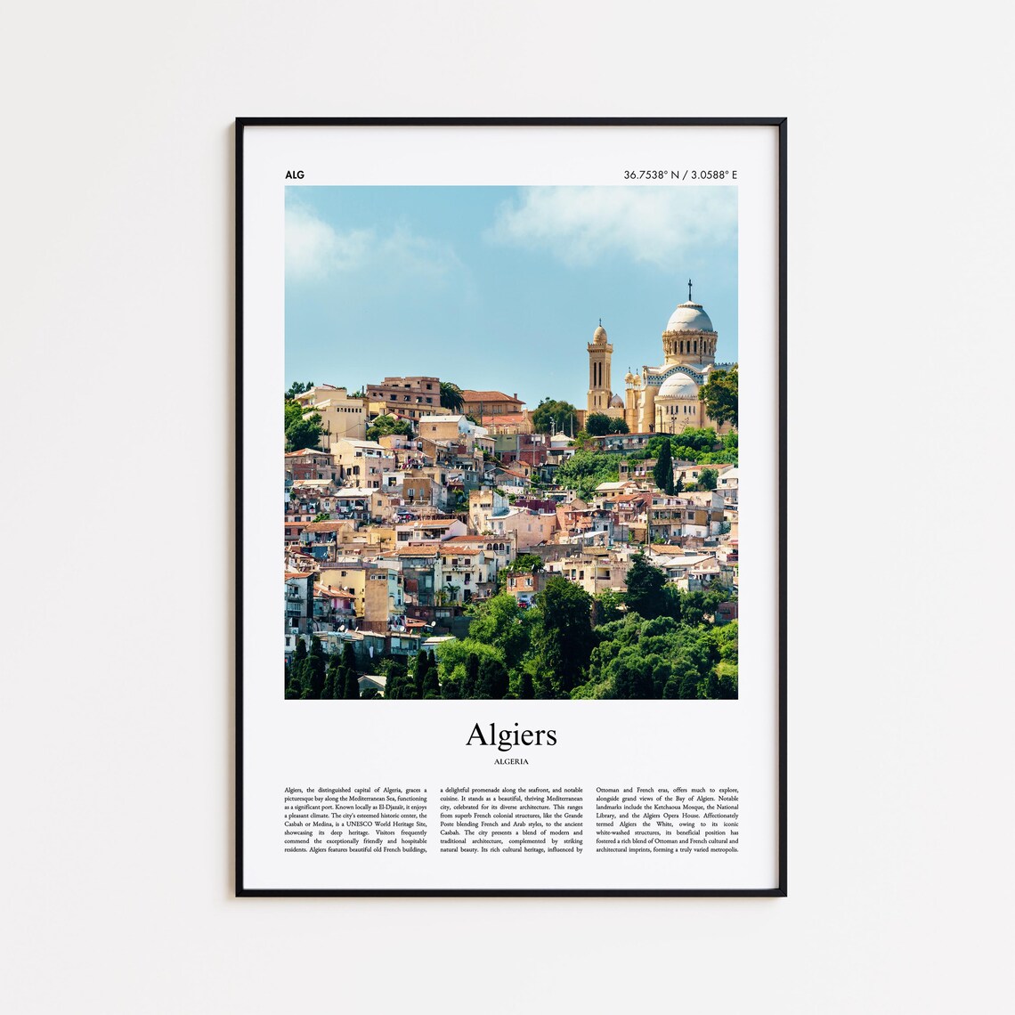 Algiers Algeria Old Town Hillside Basilica Travel Photo Poster