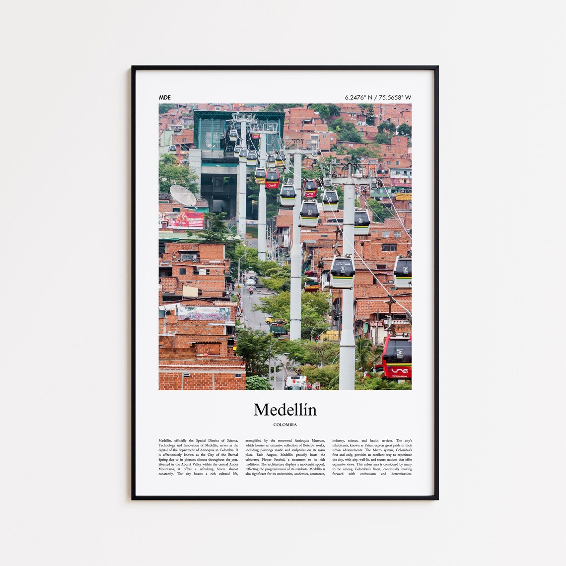 Medellin Colombia Cable Car Barrio Aerial Minimal Travel Poster