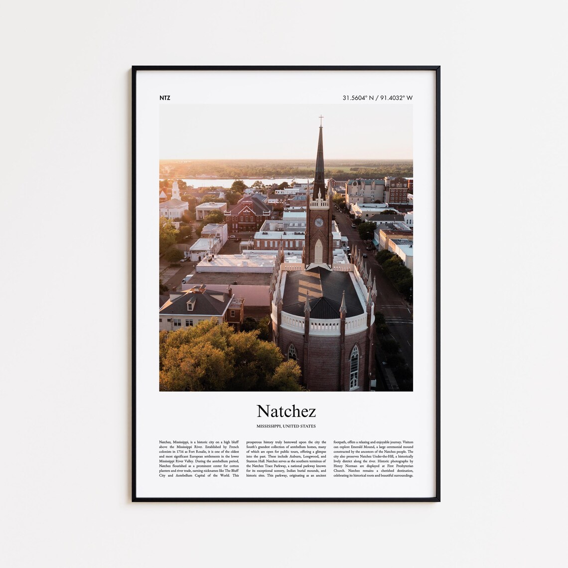 Natchez Mississippi Historic Downtown Minimal Photo Travel Poster