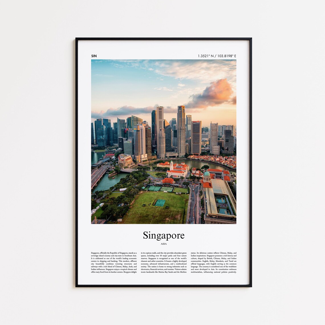 Singapore Marina Bay Skyline Sunset Cityscape Asia Travel Poster