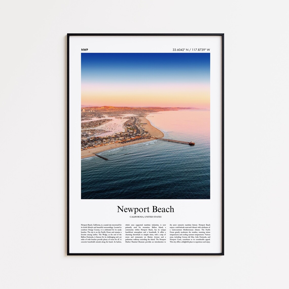 Newport Beach California Sunset Pier Ocean View Beach City Poster