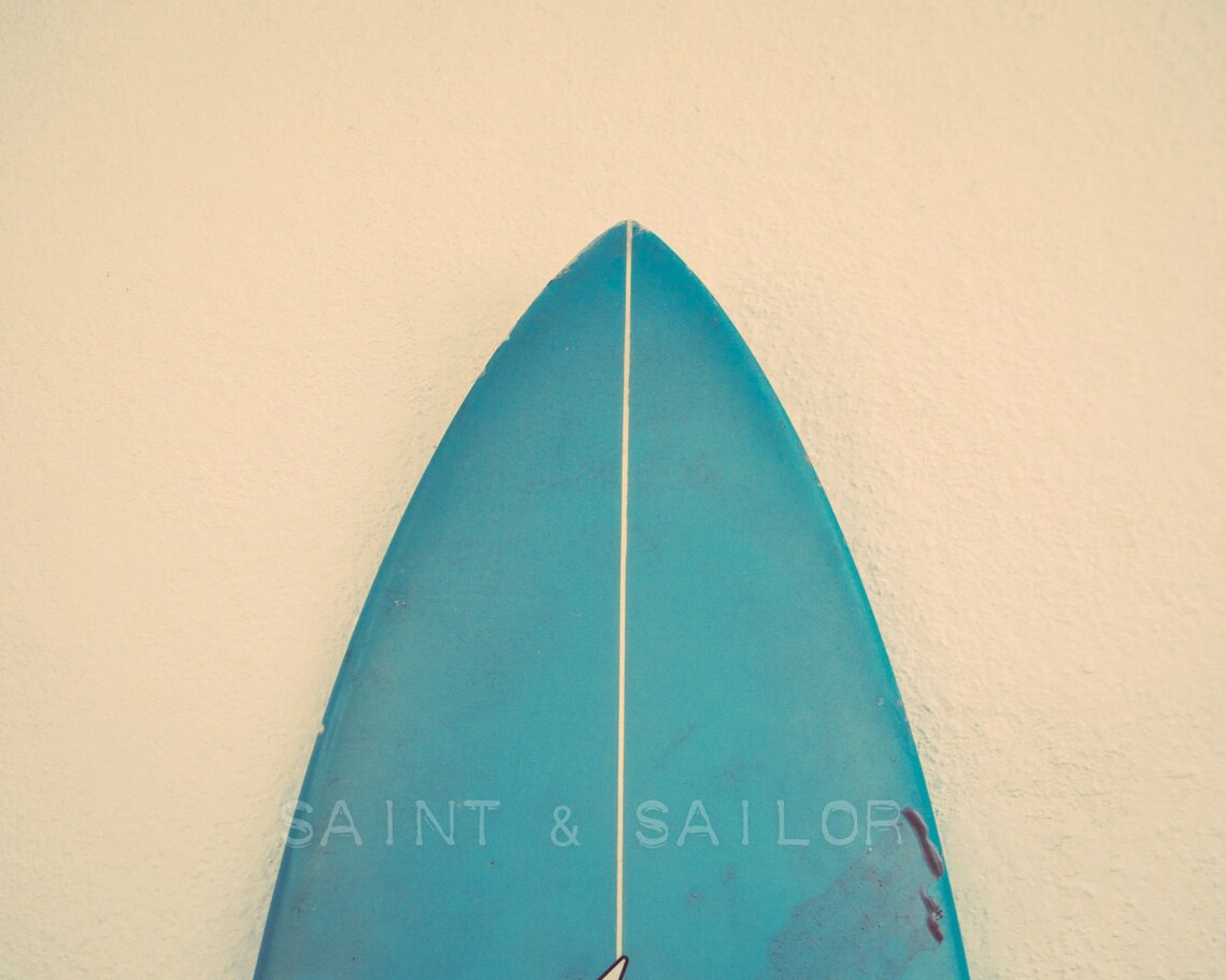 Turquoise Surfboard Tip Beach Retro Vintage Art Print